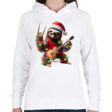 PRINTFASHION Vicces karácsonyi gitáros rocker party lajhár - Női kapucnis pulóver - Fehér női pulóver, kardigán
