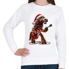 PRINTFASHION Vicces karácsonyi gitáros rocker party ló - Női pulóver - Fehér