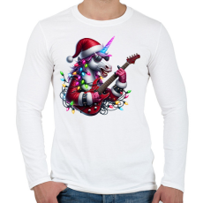 PRINTFASHION Vicces karácsonyi gitáros rocker party unikornis - Férfi hosszú ujjú póló - Fehér