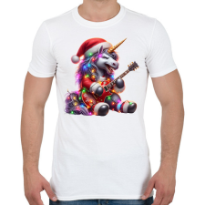 PRINTFASHION Vicces karácsonyi gitáros rocker party unikornis - Férfi póló - Fehér férfi póló