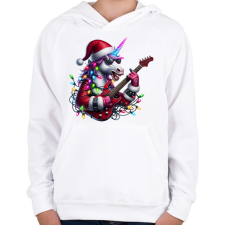PRINTFASHION Vicces karácsonyi gitáros rocker party unikornis - Gyerek kapucnis pulóver - Fehér gyerek pulóver, kardigán