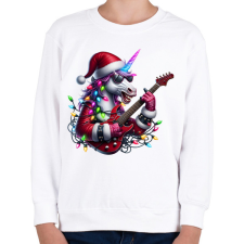 PRINTFASHION Vicces karácsonyi gitáros rocker party unikornis - Gyerek pulóver - Fehér gyerek pulóver, kardigán