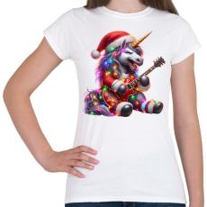 PRINTFASHION Vicces karácsonyi gitáros rocker party unikornis - Női póló - Fehér