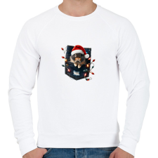 PRINTFASHION Vicces karácsonyi nyuszi zsebben - mikulás sapkában - Férfi pulóver - Fehér férfi pulóver, kardigán
