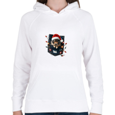 PRINTFASHION Vicces karácsonyi nyuszi zsebben - mikulás sapkában - Női kapucnis pulóver - Fehér női pulóver, kardigán