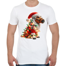 PRINTFASHION Vicces karácsonyi party ló - Mikulás ruhában - Férfi póló - Fehér