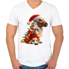 PRINTFASHION Vicces karácsonyi party ló - Mikulás ruhában - Férfi V-nyakú póló - Fehér férfi póló
