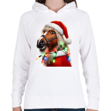 PRINTFASHION Vicces karácsonyi party ló - Mikulás ruhában - Női kapucnis pulóver - Fehér női pulóver, kardigán