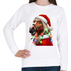 PRINTFASHION Vicces karácsonyi party ló - Mikulás ruhában - Női pulóver - Fehér