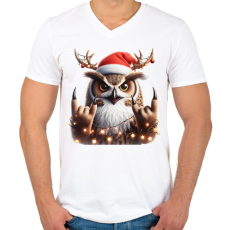 PRINTFASHION Vicces karácsonyi rocker party bagoly - Férfi V-nyakú póló - Fehér