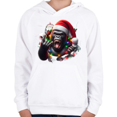 PRINTFASHION Vicces karácsonyi rocker party gorilla - Gyerek kapucnis pulóver - Fehér