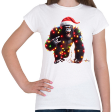 PRINTFASHION Vicces karácsonyi rocker party gorilla - Női póló - Fehér női póló