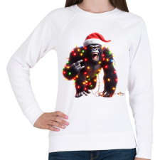 PRINTFASHION Vicces karácsonyi rocker party gorilla - Női pulóver - Fehér női pulóver, kardigán