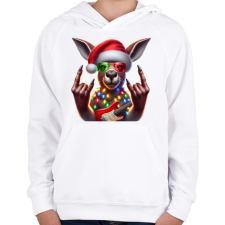 PRINTFASHION Vicces karácsonyi rocker party kenguru - Mikulás ruhában - Gyerek kapucnis pulóver - Fehér gyerek pulóver, kardigán