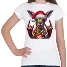 PRINTFASHION Vicces karácsonyi rocker party kenguru - Mikulás ruhában - Női póló - Fehér női póló