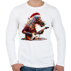 PRINTFASHION Vicces karácsonyi rocker party ló - Férfi hosszú ujjú póló - Fehér
