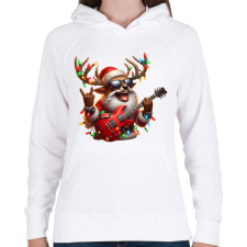 PRINTFASHION Vicces karácsonyi rocker party rénszarvas - Mikulás ruhában - Női kapucnis pulóver - Fehér női pulóver, kardigán
