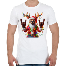 PRINTFASHION Vicces karácsonyi rocker party rénszarvas / szarvas - Mikulás ruhában - Férfi póló - Fehér férfi póló