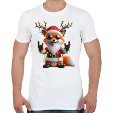 PRINTFASHION Vicces karácsonyi rocker party róka - télapó sapkában - Férfi póló - Fehér férfi póló