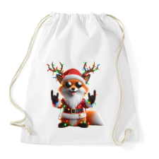 PRINTFASHION Vicces karácsonyi rocker party róka - télapó sapkában - Sportzsák, Tornazsák - Fehér tornazsák