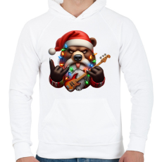 PRINTFASHION Vicces morcos karácsonyi gitáros rocker party medve - Férfi kapucnis pulóver - Fehér