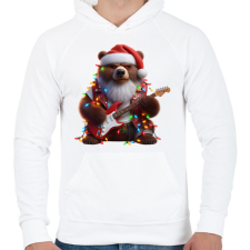 PRINTFASHION Vicces morcos karácsonyi gitáros rocker party medve - Férfi kapucnis pulóver - Fehér férfi pulóver, kardigán