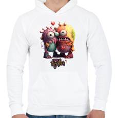 PRINTFASHION Vicces Szörnyecskés - BETTER together- cuki, csúnya, szerelmes minta - Férfi kapucnis pulóver - Fehér