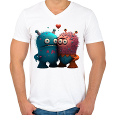 PRINTFASHION Vicces Szörnyecskés - cuki, csúnya, szerelmes minta - Férfi V-nyakú póló - Fehér