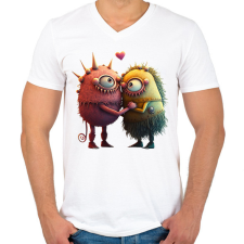 PRINTFASHION Vicces Szörnyecskés - cuki, csúnya, szerelmes minta - Férfi V-nyakú póló - Fehér férfi póló