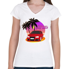 PRINTFASHION Vice City - VW Golf - Női V-nyakú póló - Fehér női póló