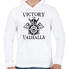 PRINTFASHION Victory or Valhalla - Férfi kapucnis pulóver - Fehér férfi pulóver, kardigán