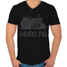 PRINTFASHION Vidéki fiú - Férfi V-nyakú póló - Fekete