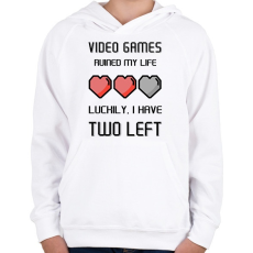 PRINTFASHION Video Games ruined my life - Luckily I have two left - Gyerek kapucnis pulóver - Fehér