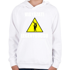 PRINTFASHION Vigyázat legénybúcsú - Gyerek kapucnis pulóver - Fehér