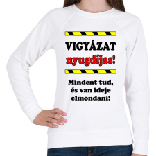 PRINTFASHION VIGYÁZAT nyugdíjas! - Női pulóver - Fehér női pulóver, kardigán
