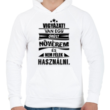 PRINTFASHION VIGYÁZAT! Van egy őrült nővérem és... - Férfi kapucnis pulóver - Fehér férfi pulóver, kardigán