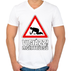 PRINTFASHION Vigyázz Legénybúcsú - Férfi V-nyakú póló - Fehér