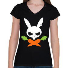 PRINTFASHION Vigyázz! Nyuszi! - Női V-nyakú póló - Fekete női póló