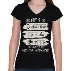 PRINTFASHION Viking apa - Női V-nyakú póló - Fekete