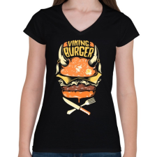 PRINTFASHION Viking Burger - Női V-nyakú póló - Fekete női póló