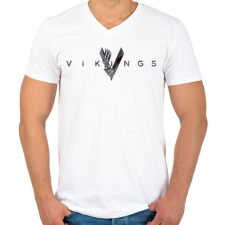 PRINTFASHION Vikings logo - Férfi V-nyakú póló - Fehér férfi póló