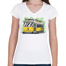 PRINTFASHION Villamos - Női V-nyakú póló - Fehér női póló