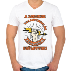 PRINTFASHION Villanyszerelő augusztus - Férfi V-nyakú póló - Fehér