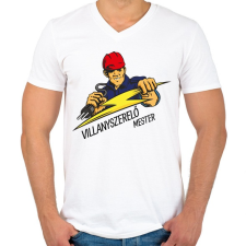 PRINTFASHION Villanyszerelő mester - Férfi V-nyakú póló - Fehér férfi póló
