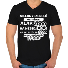 PRINTFASHION Villanyszerelő óradíjak - Férfi V-nyakú póló - Fekete