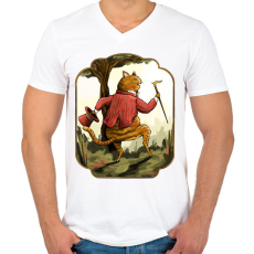 PRINTFASHION Vintage macska - Férfi V-nyakú póló - Fehér