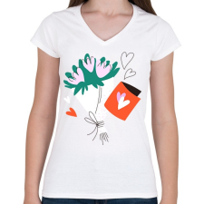 PRINTFASHION Virág csokor - Női V-nyakú póló - Fehér női póló