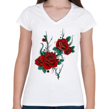 PRINTFASHION Virág - Női V-nyakú póló - Fehér női póló