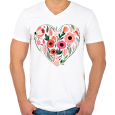 PRINTFASHION Virág szív - Férfi V-nyakú póló - Fehér