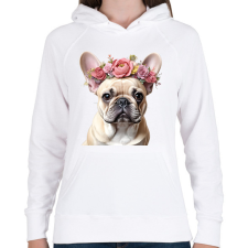 PRINTFASHION virágkoszorús francia buci - Női kapucnis pulóver - Fehér női pulóver, kardigán